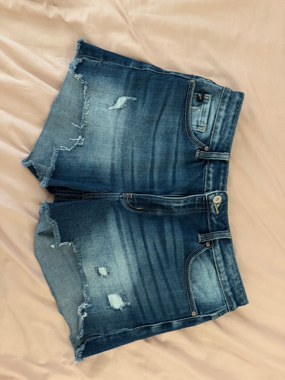 Kancan Denim Distressed High-Rise Women's Shorts - Blue